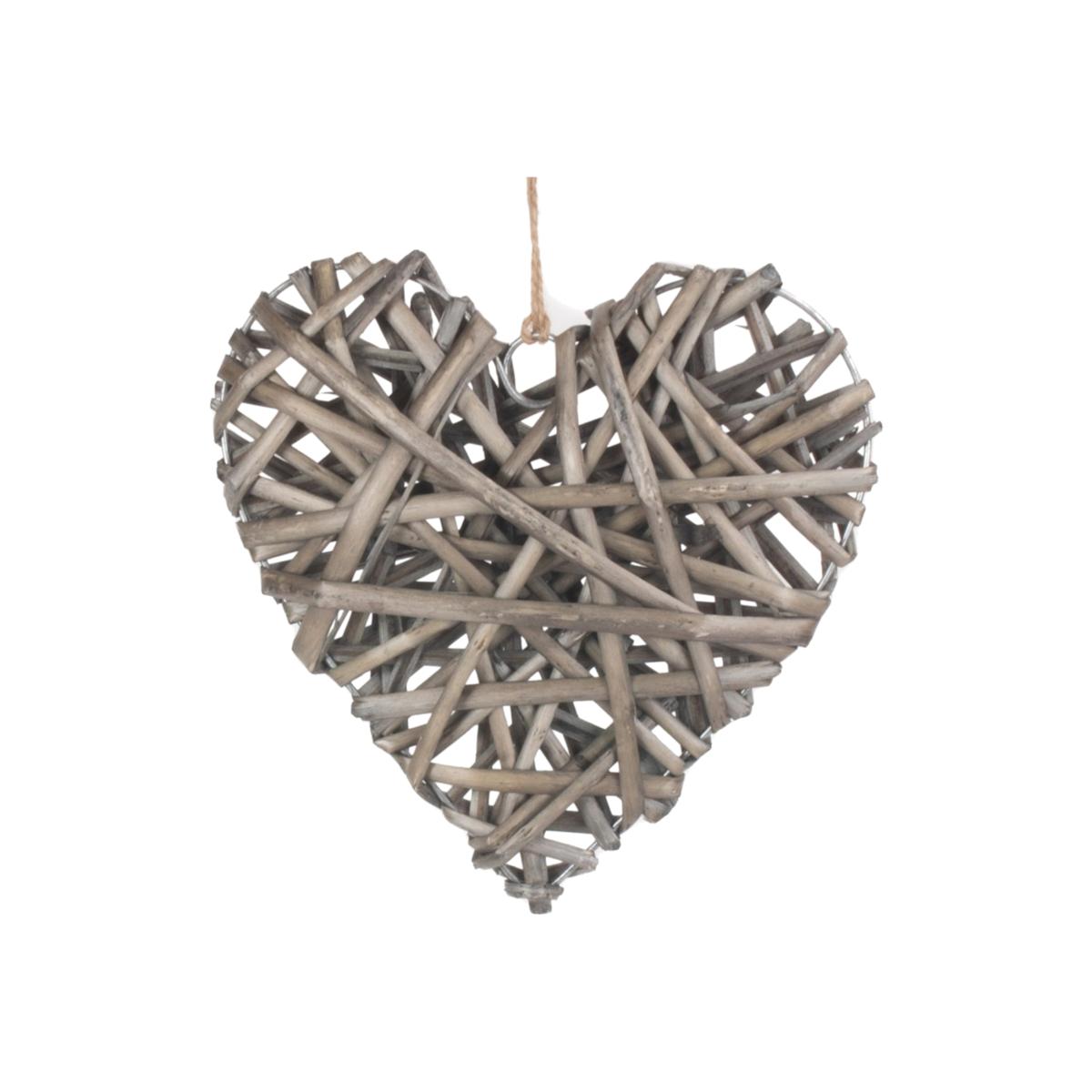 Full Antique Wash Wicker Heart - Grey Brown / Medium