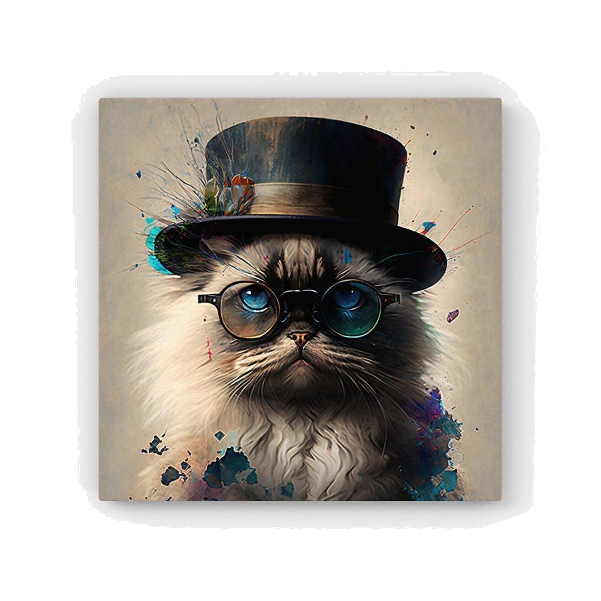 Ragdoll Cat With Glasses Splashart HD Metal Print - Neutral / 40cm
