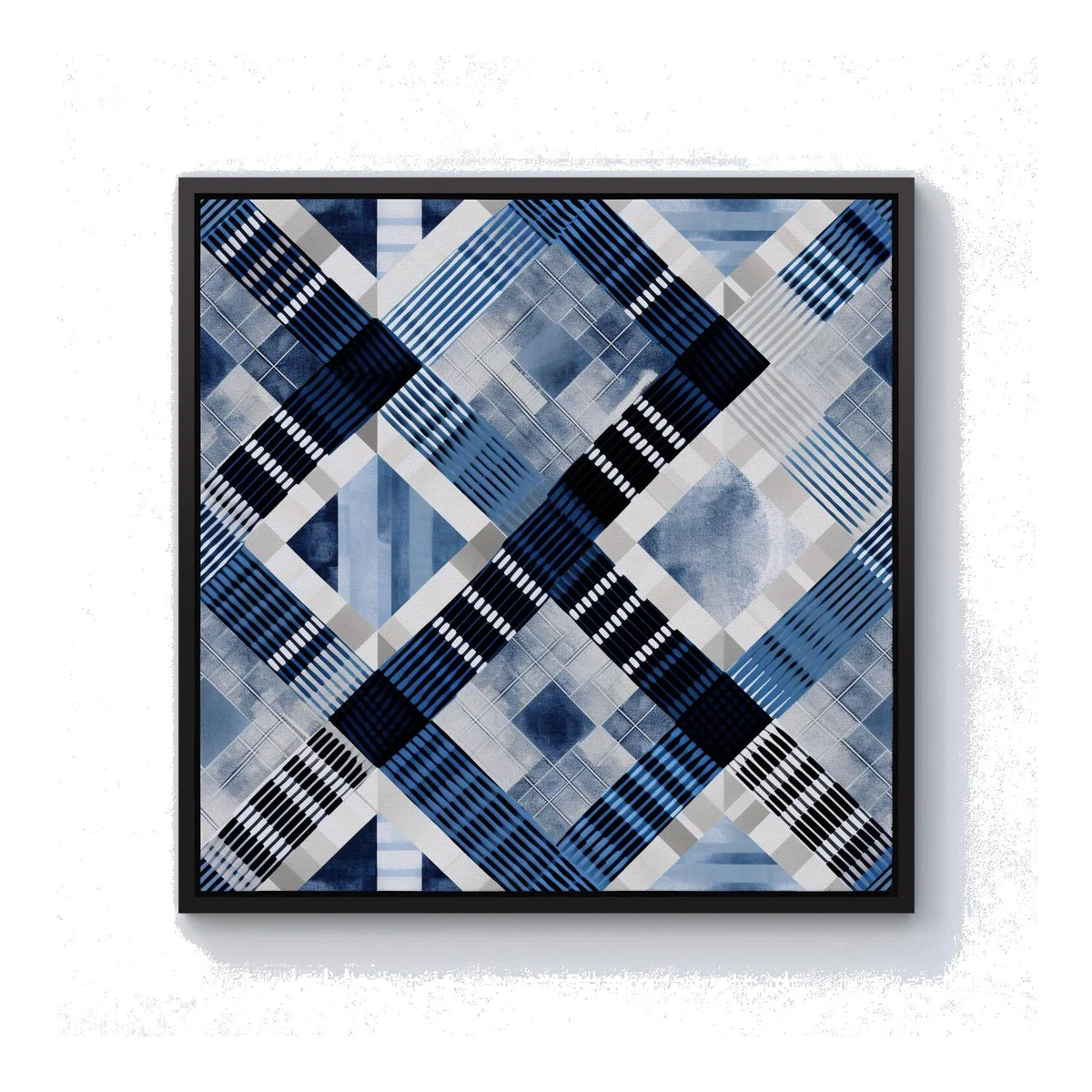 Checkered Square Black And Blue Canvas Print - Blue / 101.6cm / Black Frame