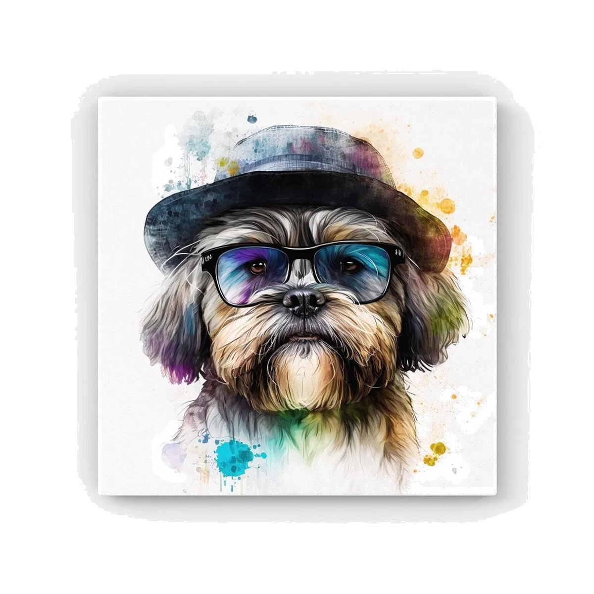 Lhasa Apso Dog With Glasses Splashart HD Metal Print - Neutral / 56cm