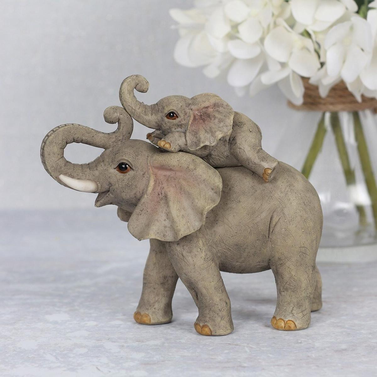 Mini Elephant Mother and Baby Ornament - Grey – image 1