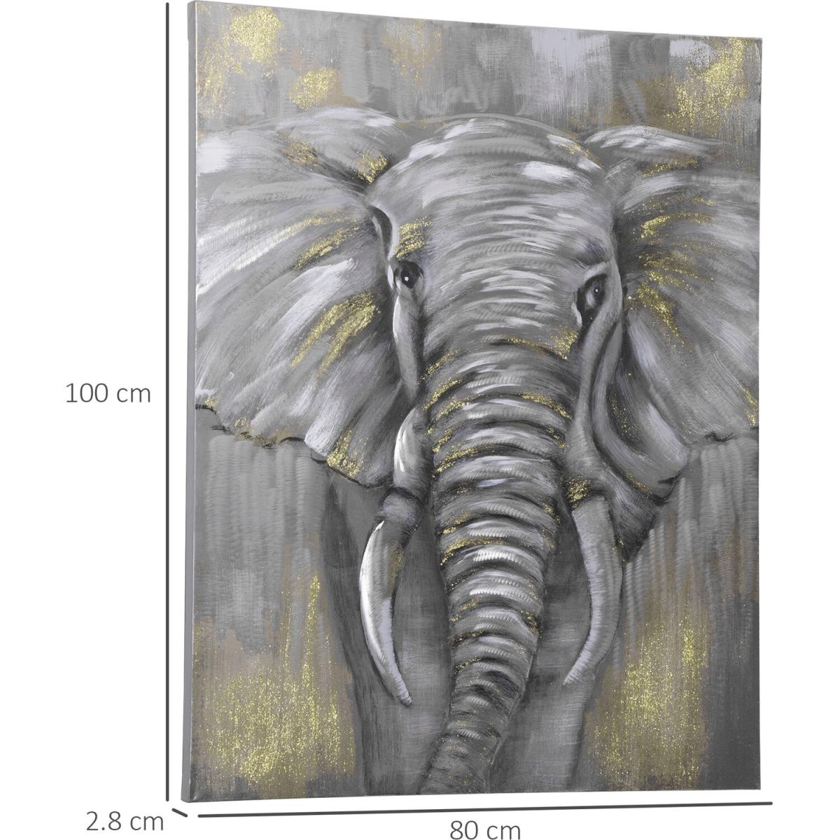 Hand-Painted Metal Canvas Wall Art Grey African Elephant - Gold, Grey – image 2