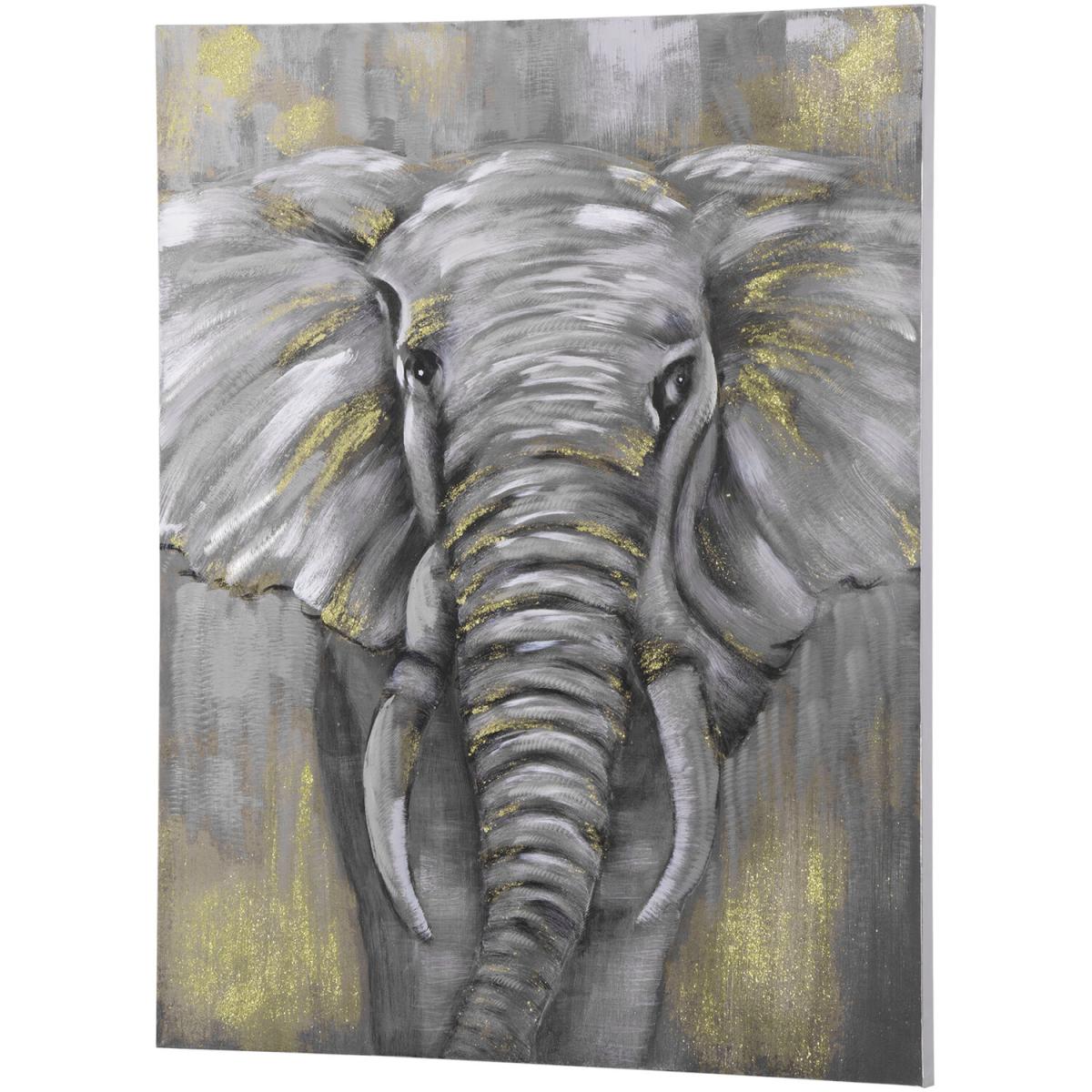 Hand-Painted Metal Canvas Wall Art Grey African Elephant - Gold, Grey – image 5