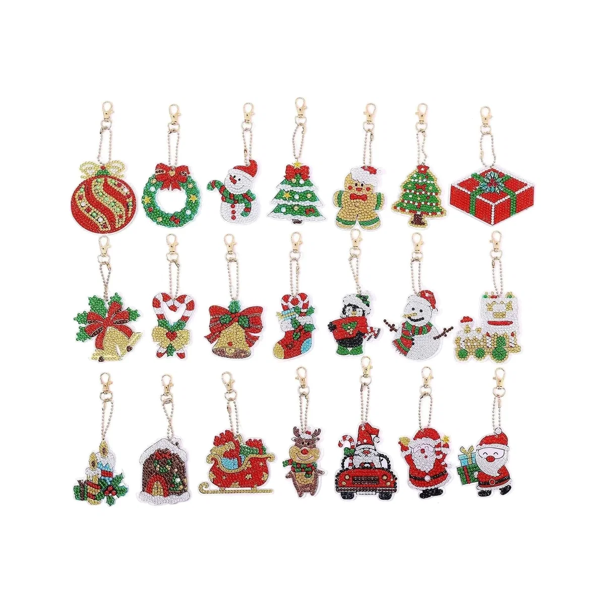 Pack of 21 Christmas Keyrings Diamond Painting Kit – Diamond Art for Adults – image 1