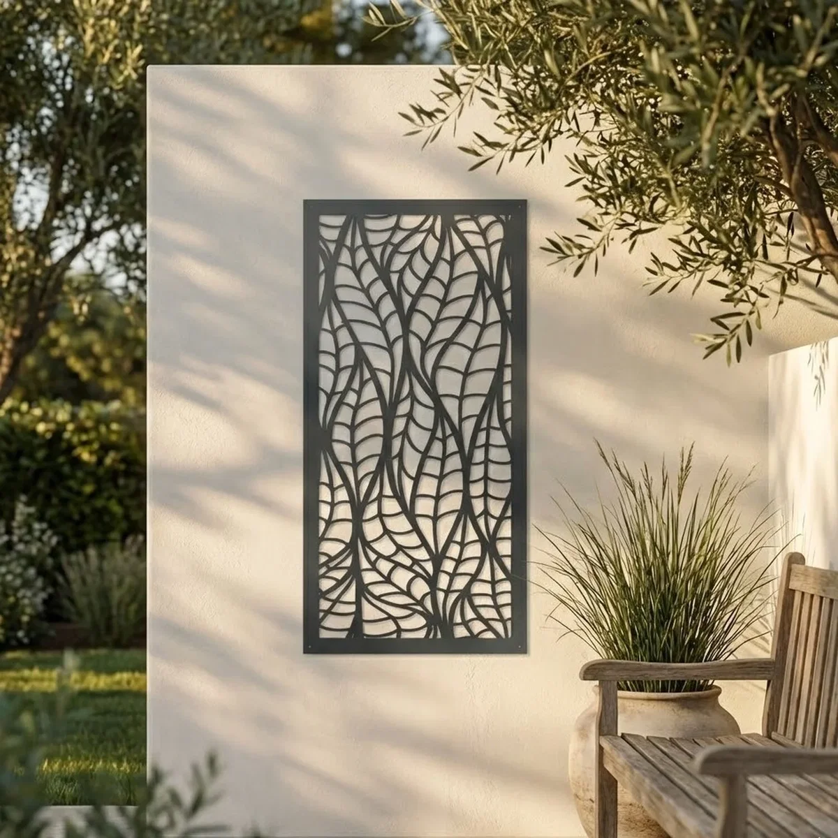White Leaf Screen Metal Wall Art - Anthracite grey – image 2