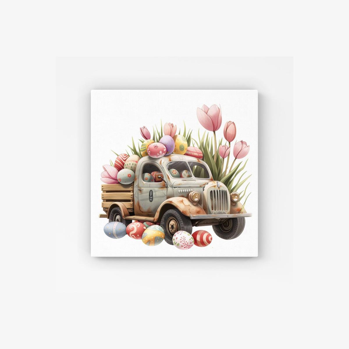 Easter Truck with Eggs HD Metal Print - Neutral / 56cm
