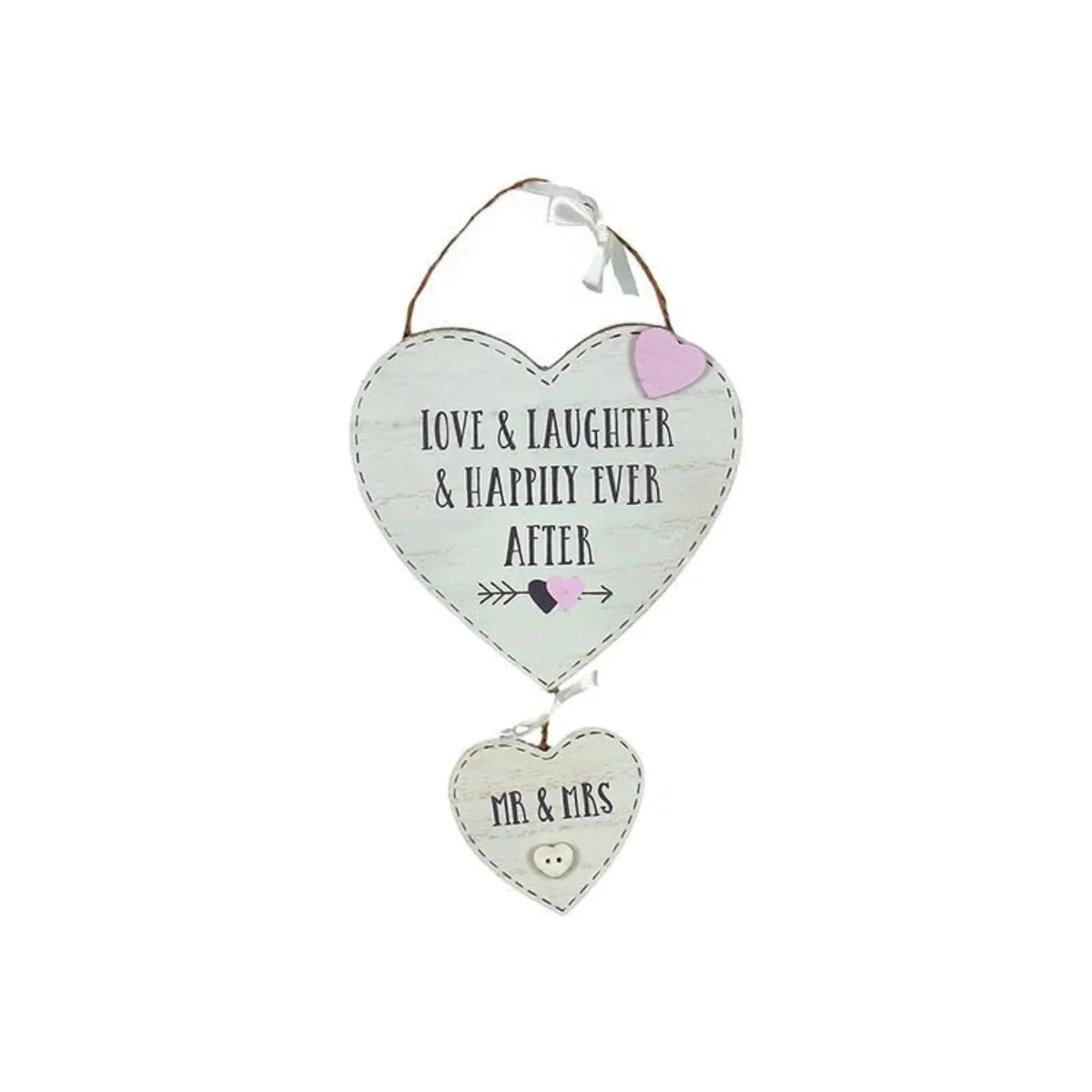Love Story Hanging Double Hearts Mr & Mrs 4 Pack - Off White