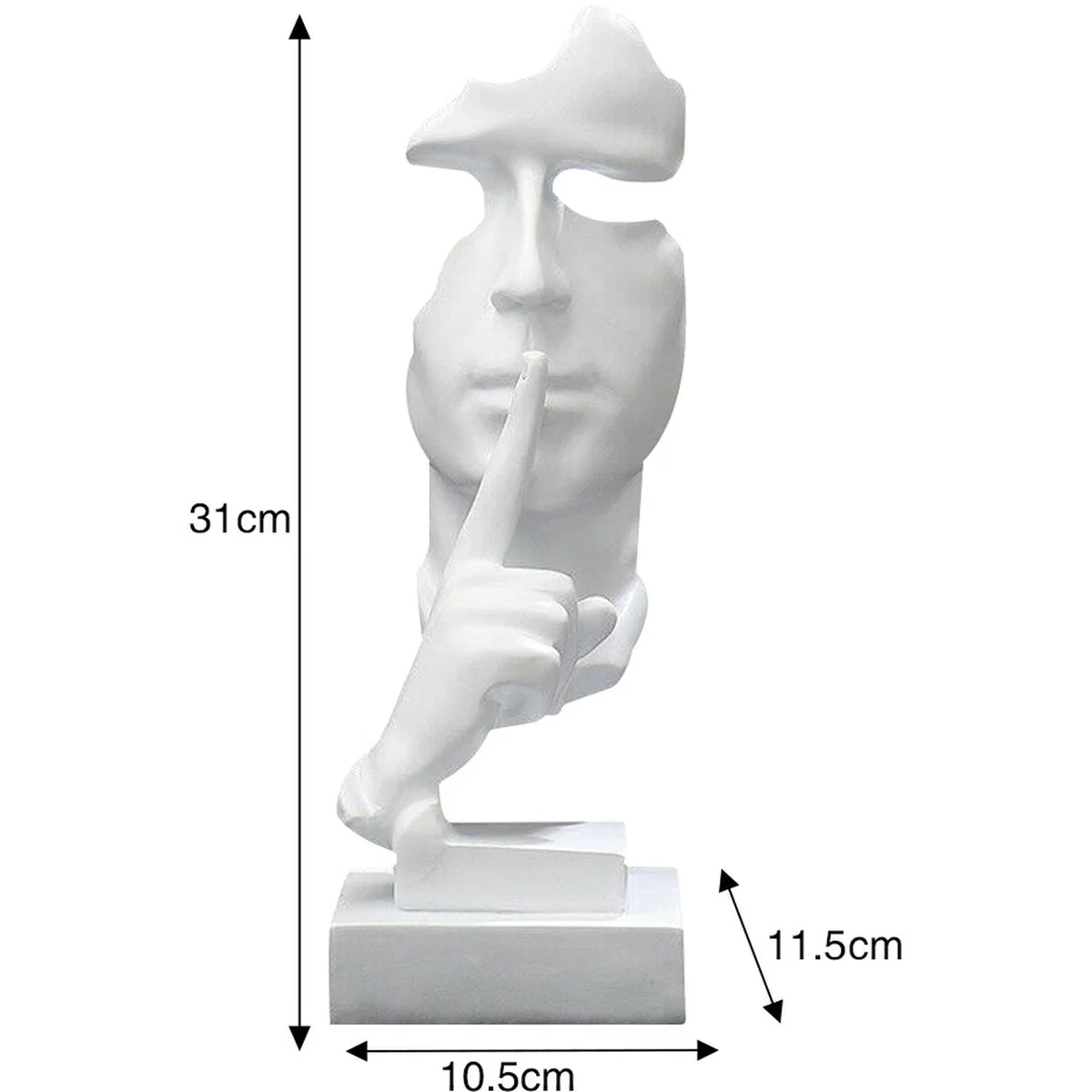 Abstract Silence is Gold Resin Thinker Statue - White – image 2