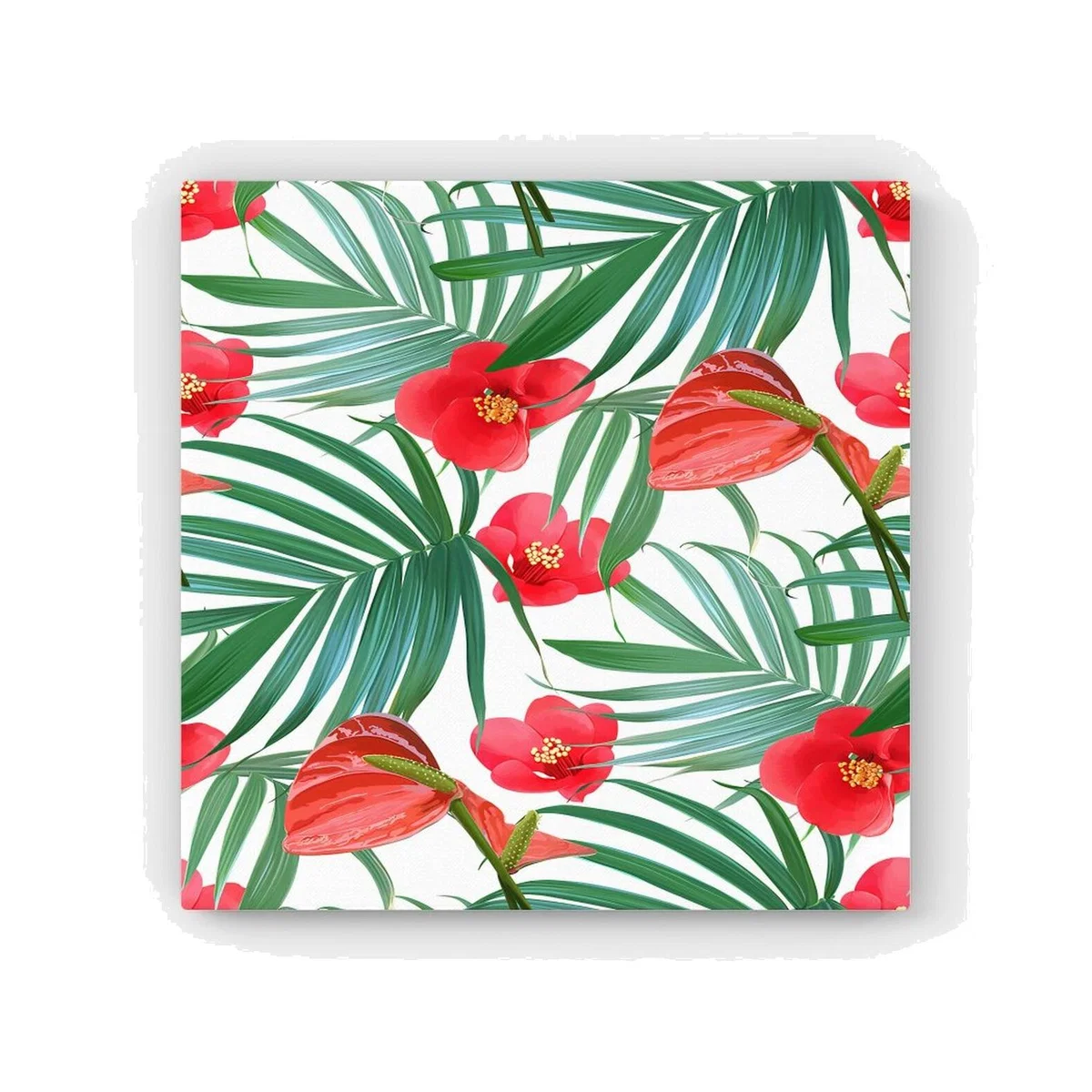 Tropical Flowers, Palm Leaves Hawaiian HD Metal Print - Green / 56cm