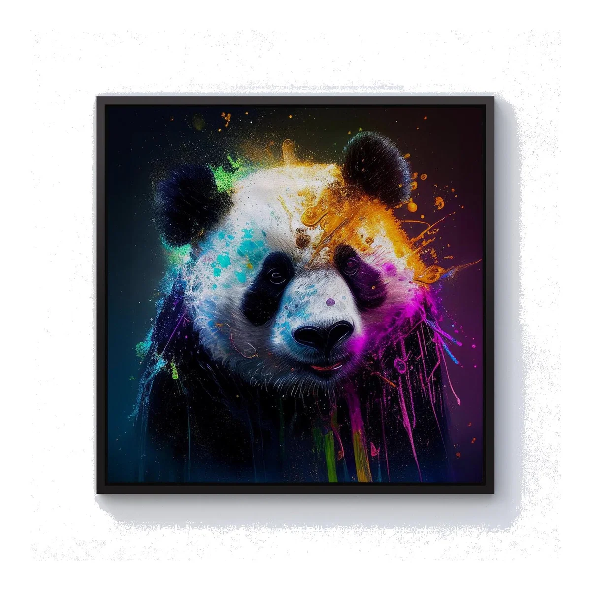 Panda Face Splashart Colourful Canvas Print - Blue / Black Frame / 101.6cm