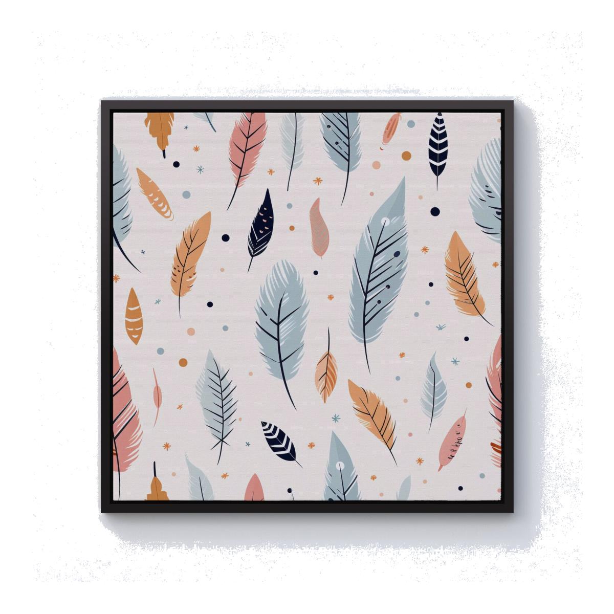 Pastel Feather Pattern Canvas Print - Blue / Black Frame / 101.6cm