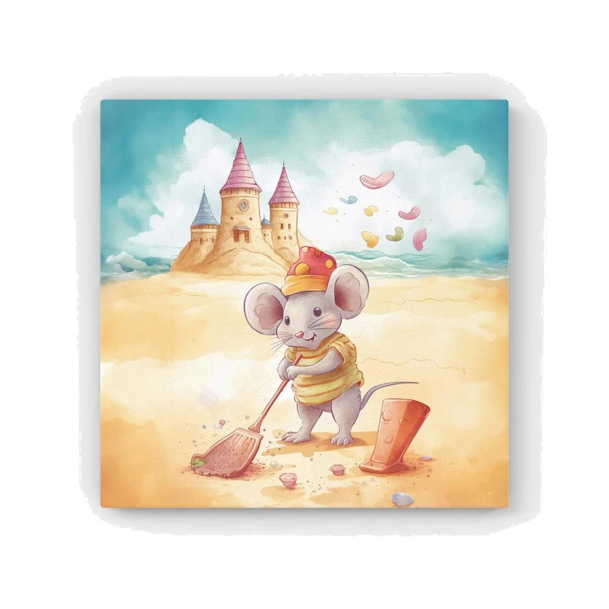Mouse On A Beach Holiday HD Metal Print - Yellow / 56cm