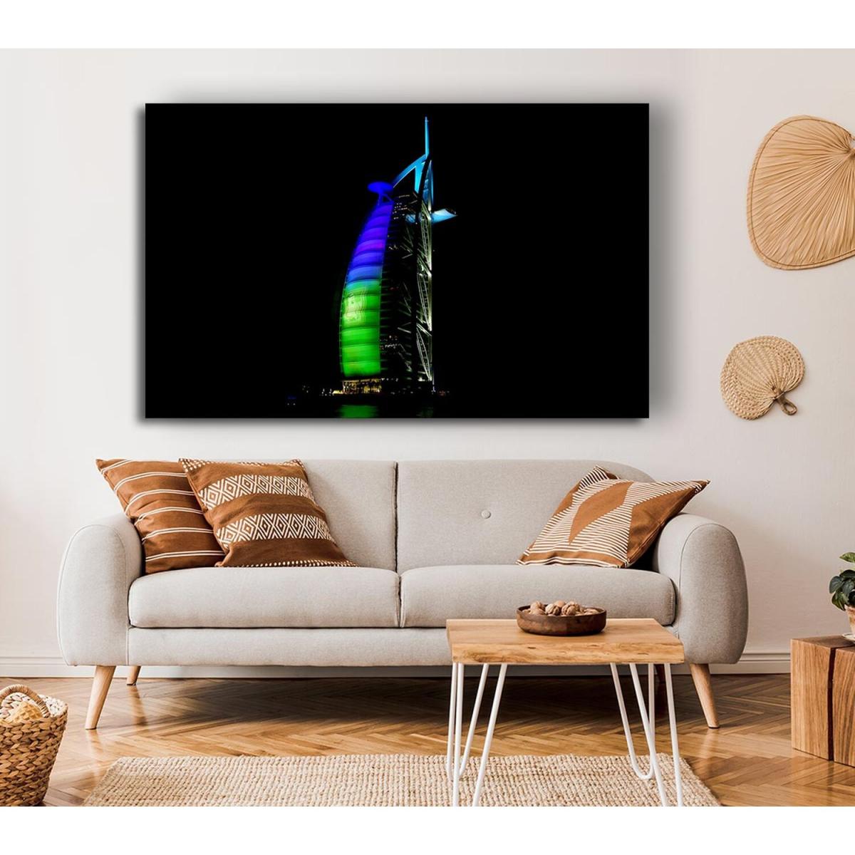 Dubai Building Green Blue Canvas Print Wall Art - Yellow / 101.6cm – image 3