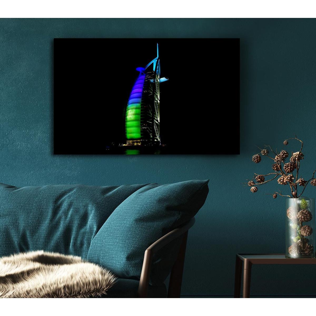 Dubai Building Green Blue Canvas Print Wall Art - Yellow / 101.6cm – image 4