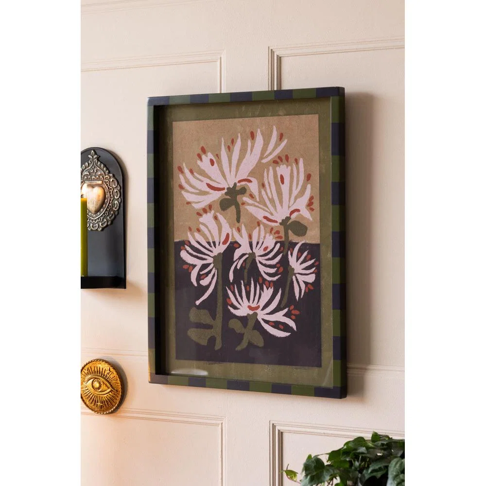 Expressionist-Style Flowers Print With Striped Frame – image 3