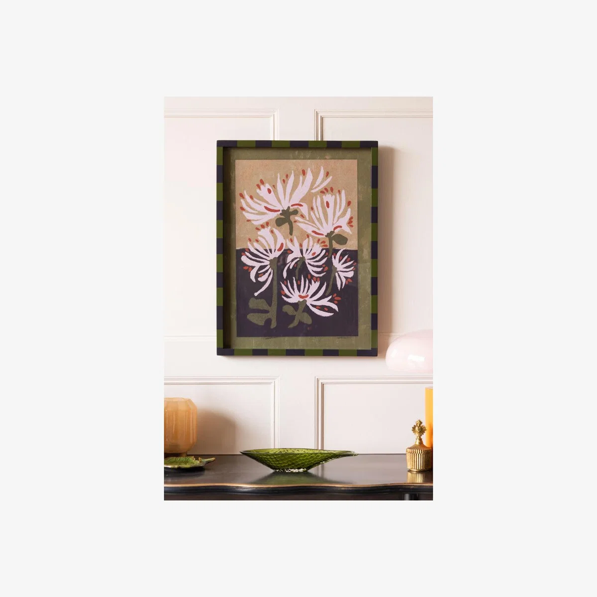 Expressionist-Style Flowers Print With Striped Frame – image 1