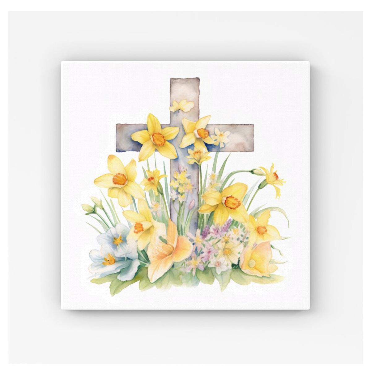 Boho Watercolour with Daffodils HD Metal Print - Yellow / 40cm