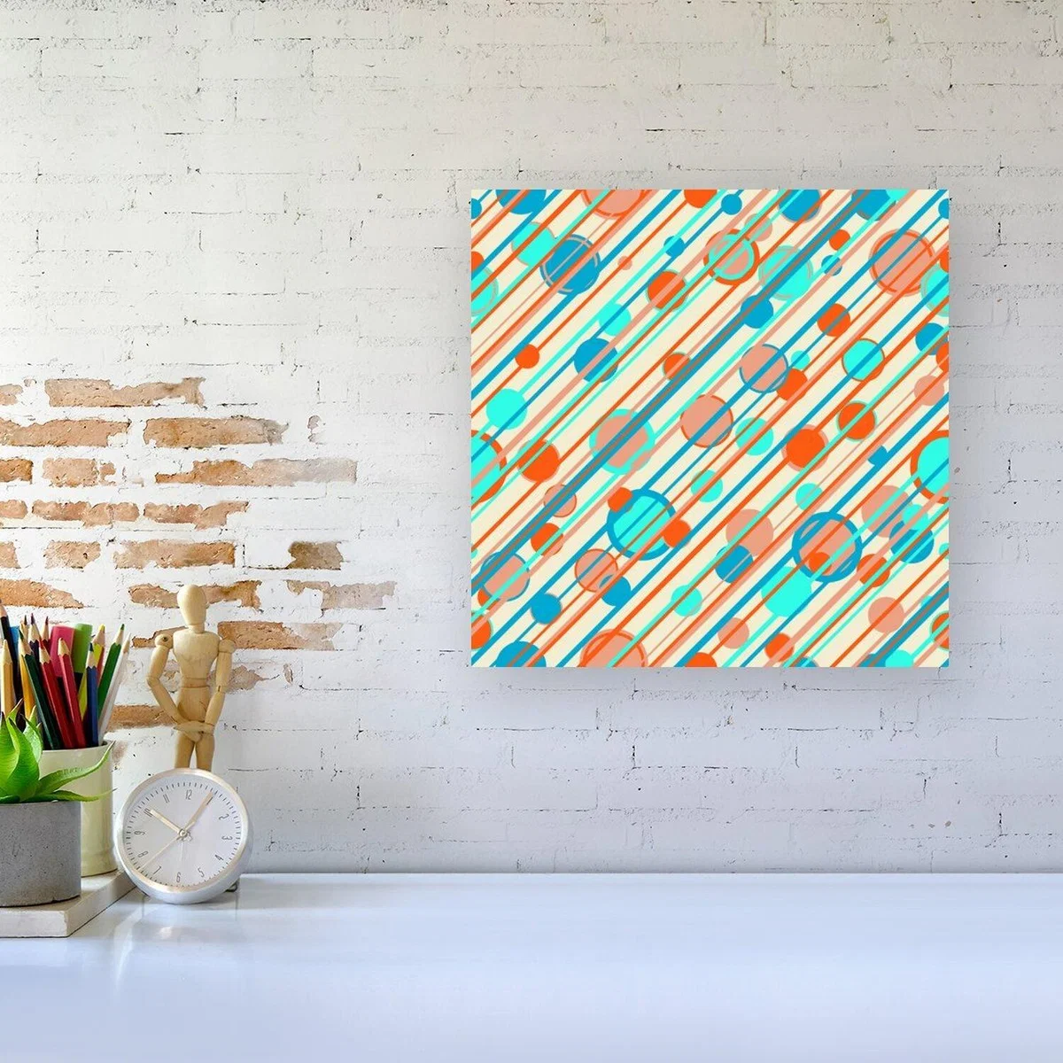 Retro Stripes And Circles Canvas Print - Orange / Large – image 2