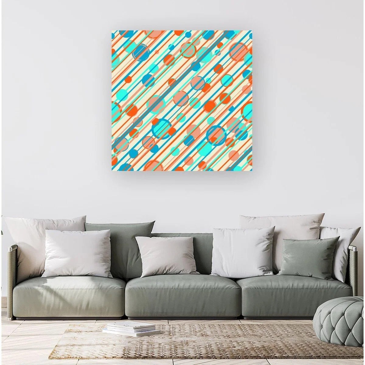 Retro Stripes And Circles Canvas Print - Orange / Large – image 3