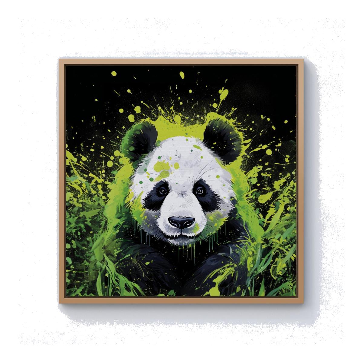 Green Splashart Panda Face Canvas Print - Green / 76.2cm / Pine Frame