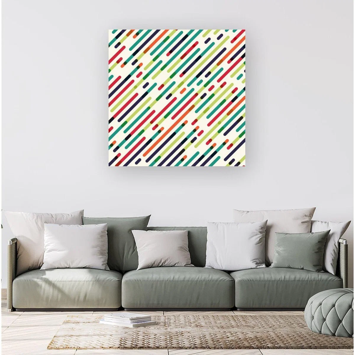 Coloured Diagonal Abstract Pattern Canvas Print - Green – image 3