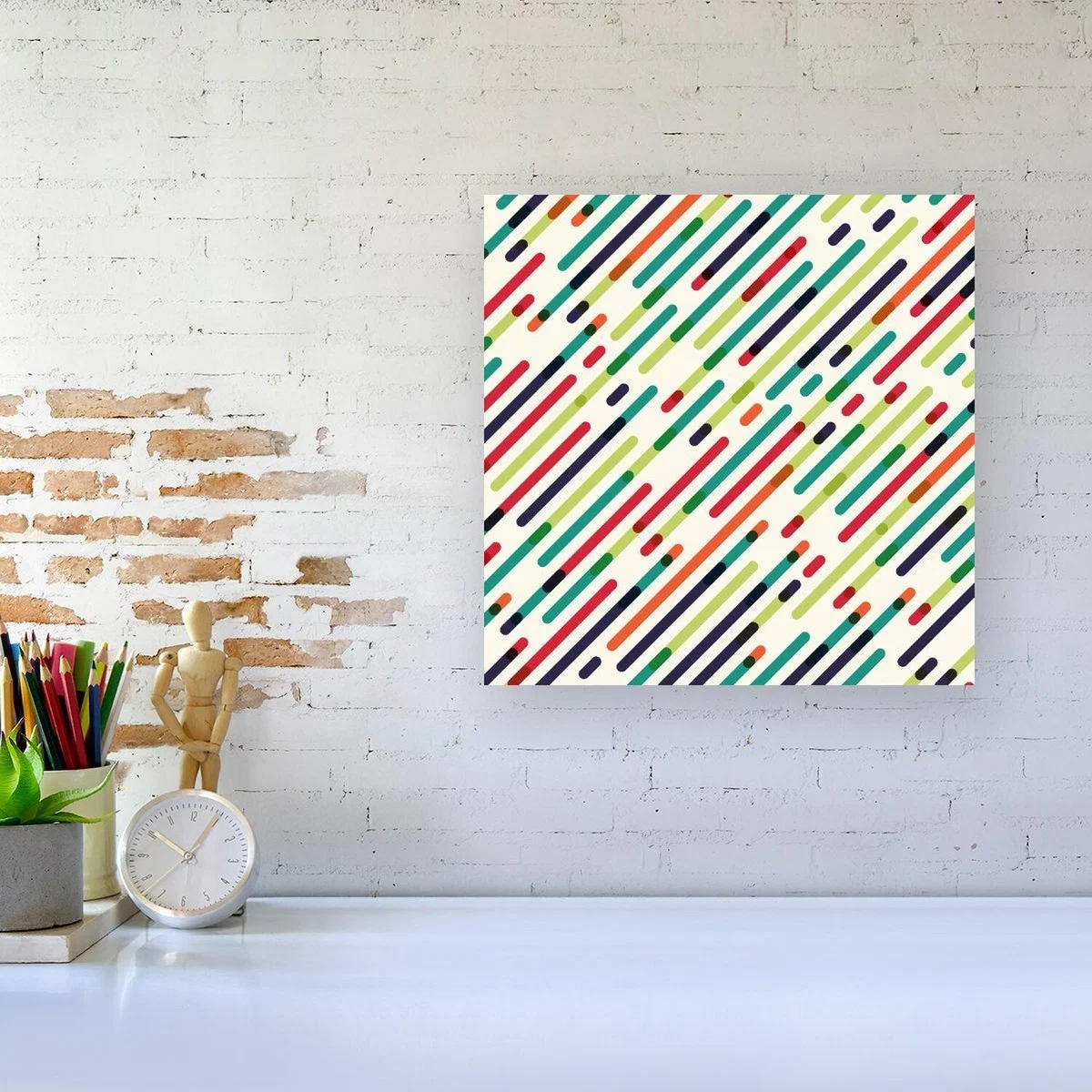 Coloured Diagonal Abstract Pattern Canvas Print - Green – image 4