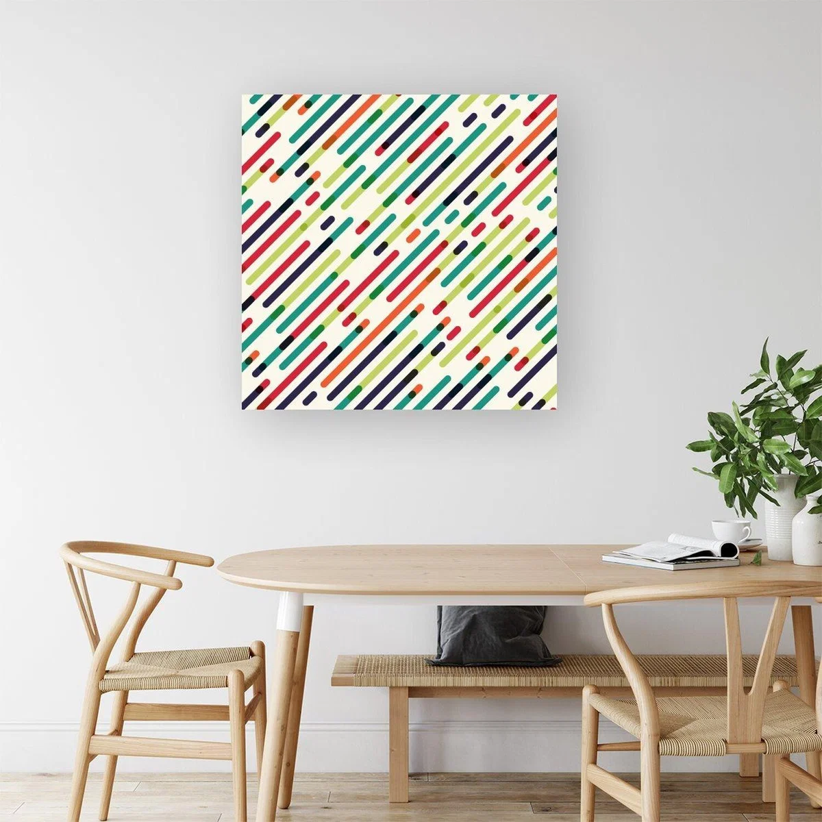 Coloured Diagonal Abstract Pattern Canvas Print - Green – image 1