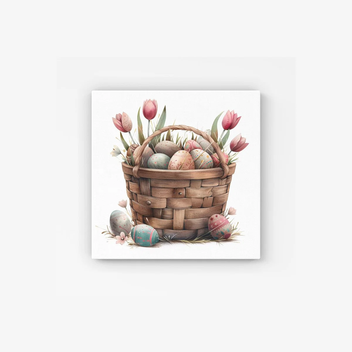 Easter Egg Basket And Tulips HD Metal Print - Neutral / 40cm