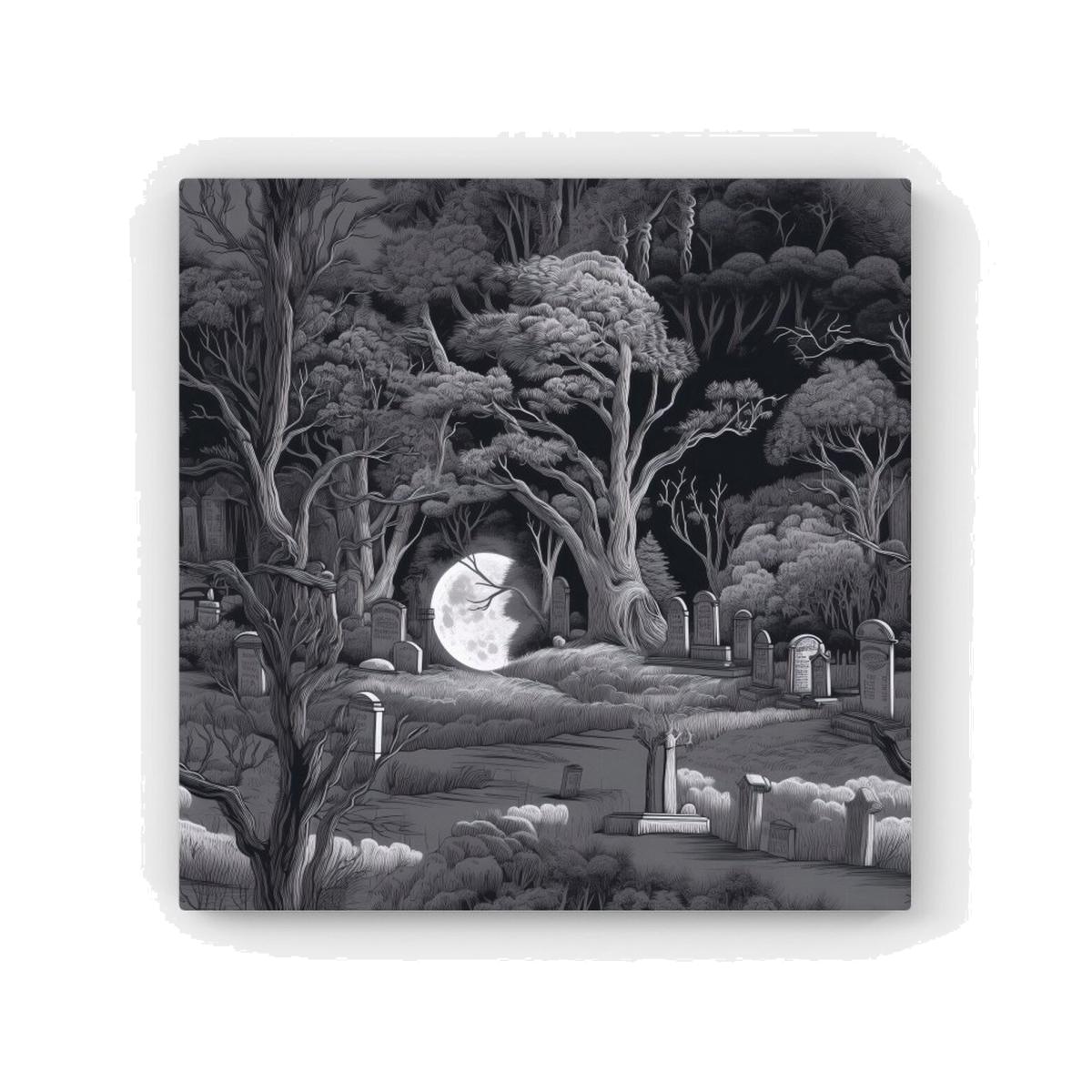 Eerie Moonlit Cemetery HD Metal Print - Grey / 40cm
