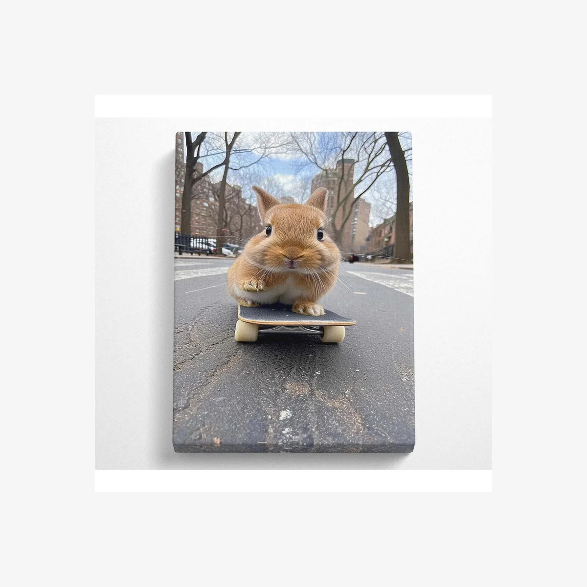 Bunny Skateboard Canvas Print - Black / 81.28cm