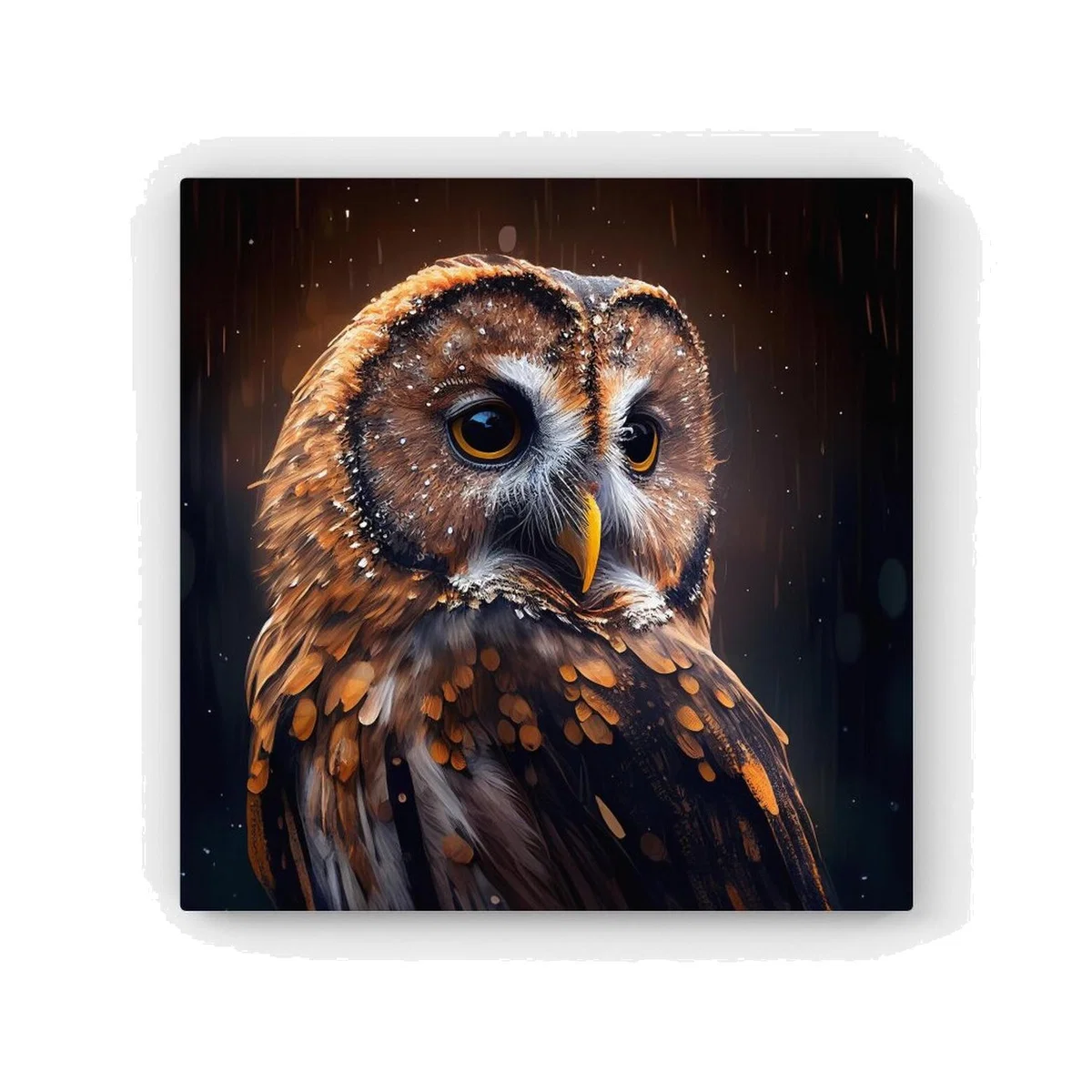 Tawny Owl Face Splashart Dark Background Canvas Print - Brown / 101.6cm