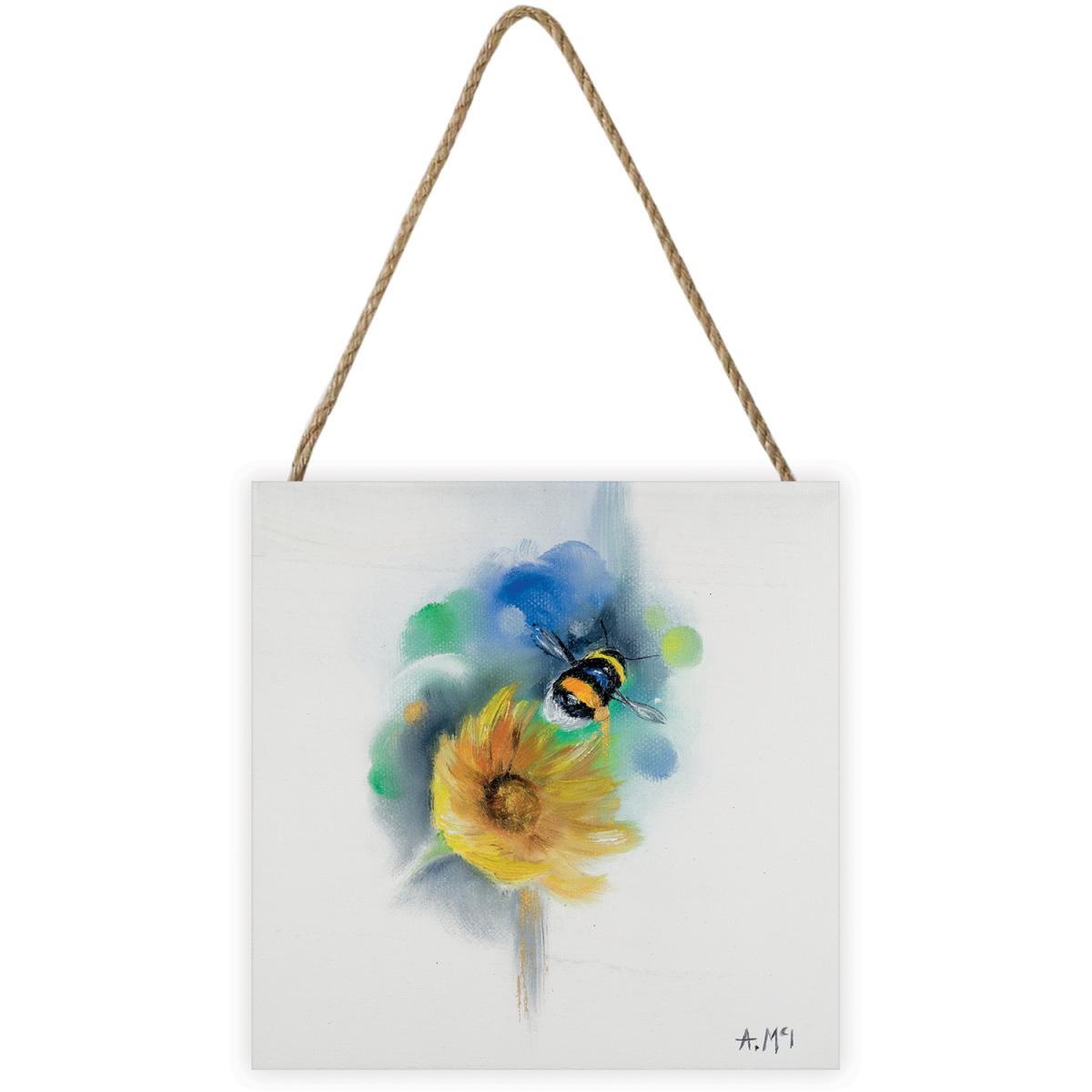 Alison Mcilkenny (Bumblebee  Flower) Wooden Block - White – image 2
