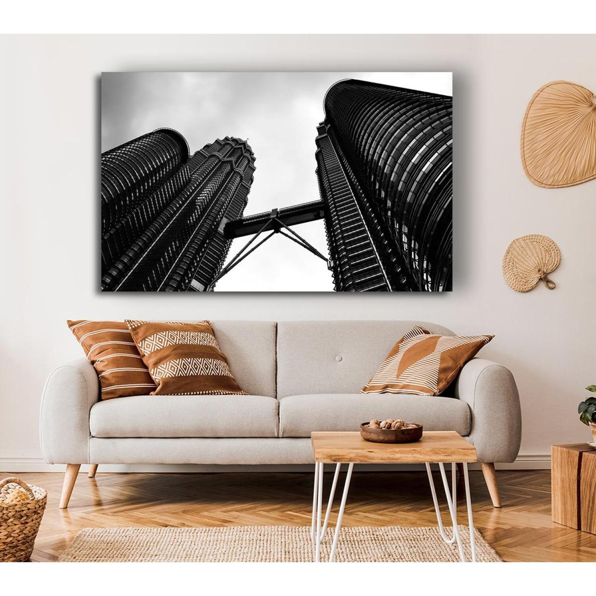 Petronas Towers Kuala Lumpur B n W Canvas Print Wall Art - Yellow / 50.8cm – image 4