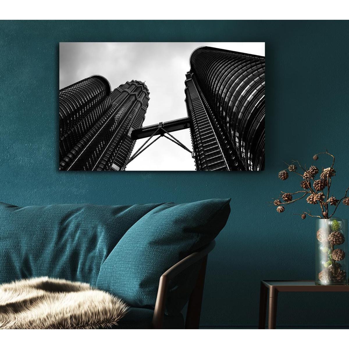 Petronas Towers Kuala Lumpur B n W Canvas Print Wall Art - Yellow / 50.8cm – image 5