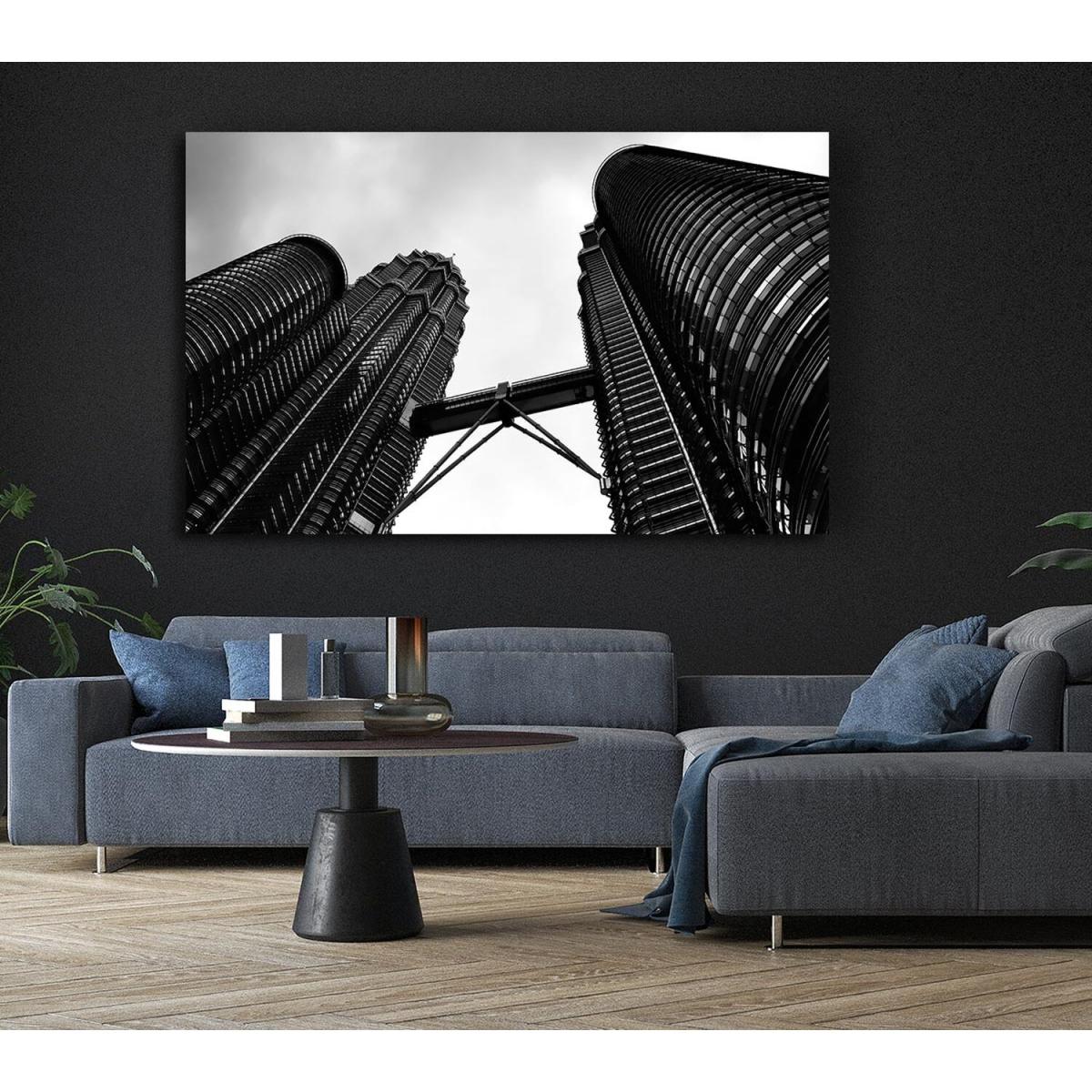 Petronas Towers Kuala Lumpur B n W Canvas Print Wall Art - Yellow / 50.8cm – image 6