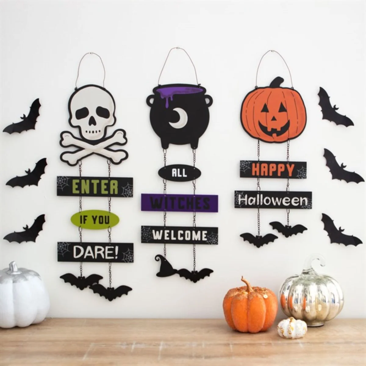 Witches Welcome Cauldron Chain Sign Magic Spell Greeting Decor - Black – image 3