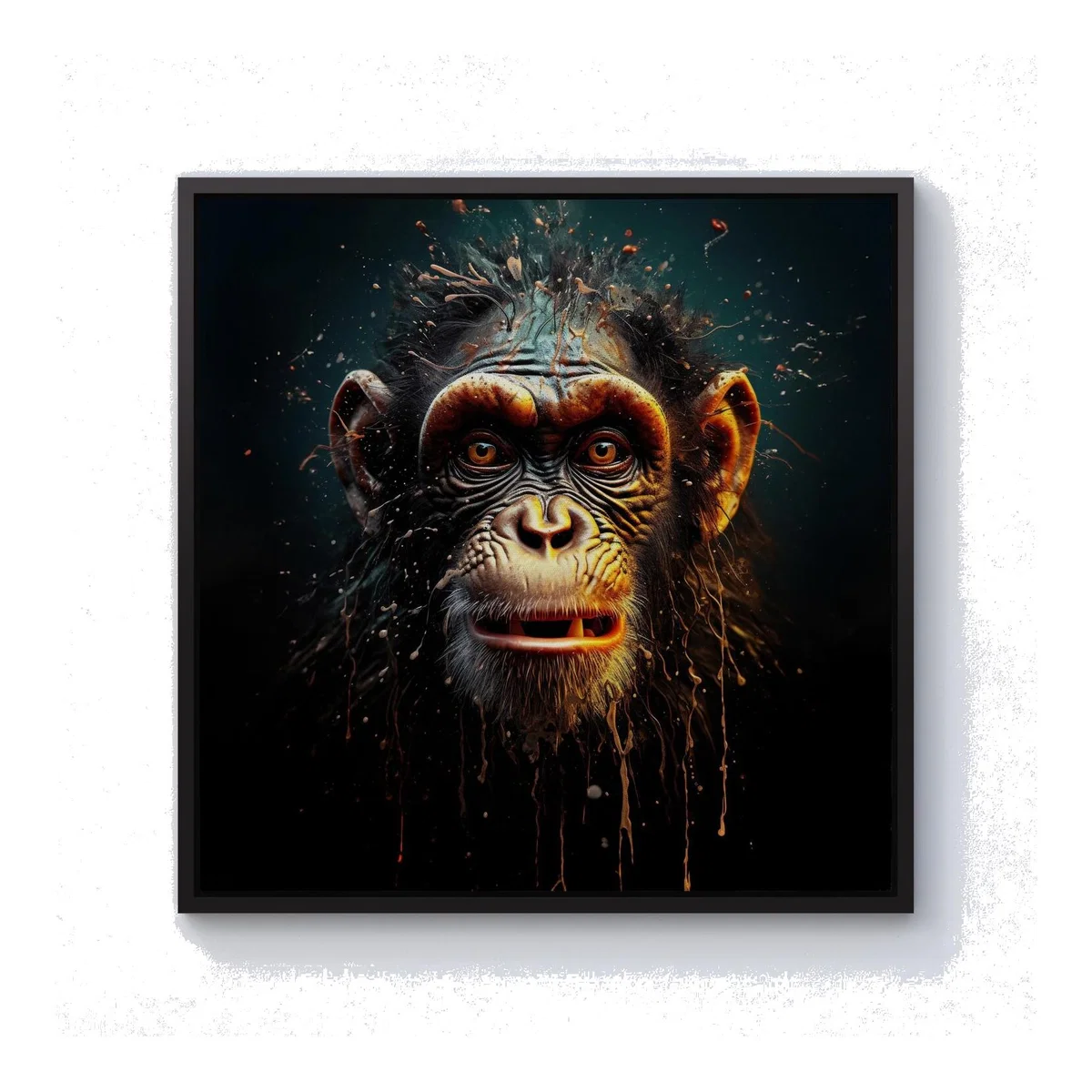 Splashart Monkey Face Canvas Print - Black / 76.2cm / Black Frame