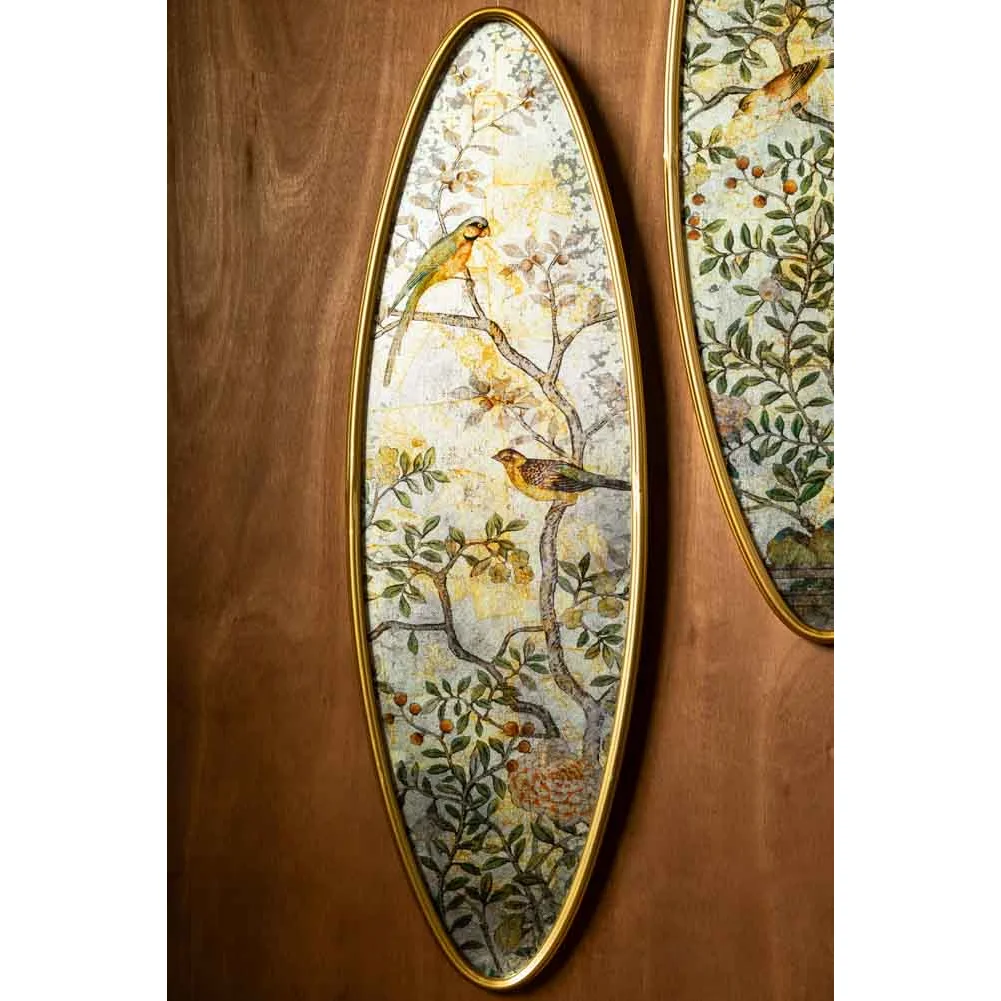 Set of 2 Framed Oval Chinoiserie Wall Hangings – image 2