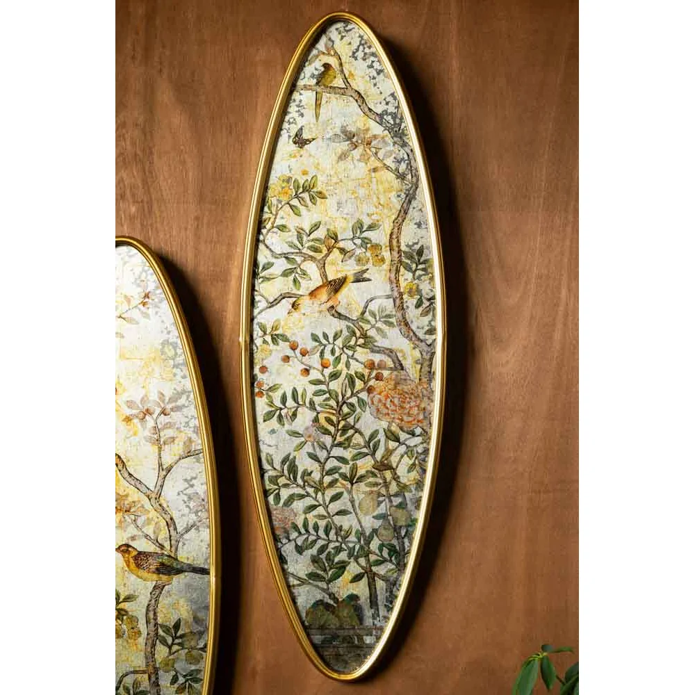 Set of 2 Framed Oval Chinoiserie Wall Hangings – image 3