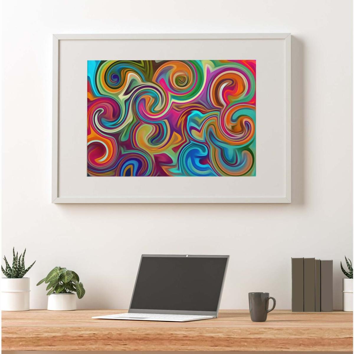 Colourful Wave Pattern Art Print - Red / 84.1cm – image 1