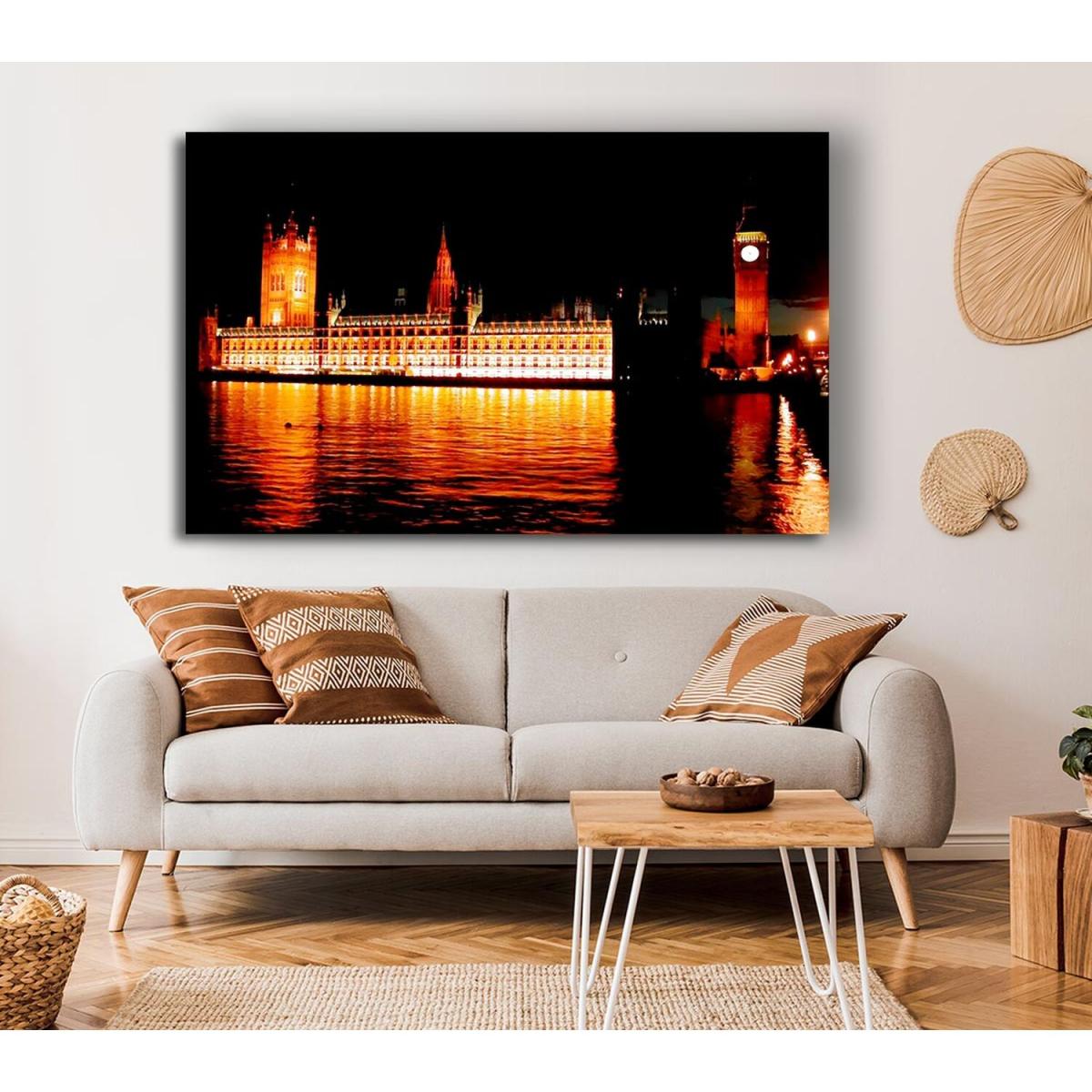Houses Of Parliament Glow Canvas Print Wall Art - Yellow / 35.56cm – image 4