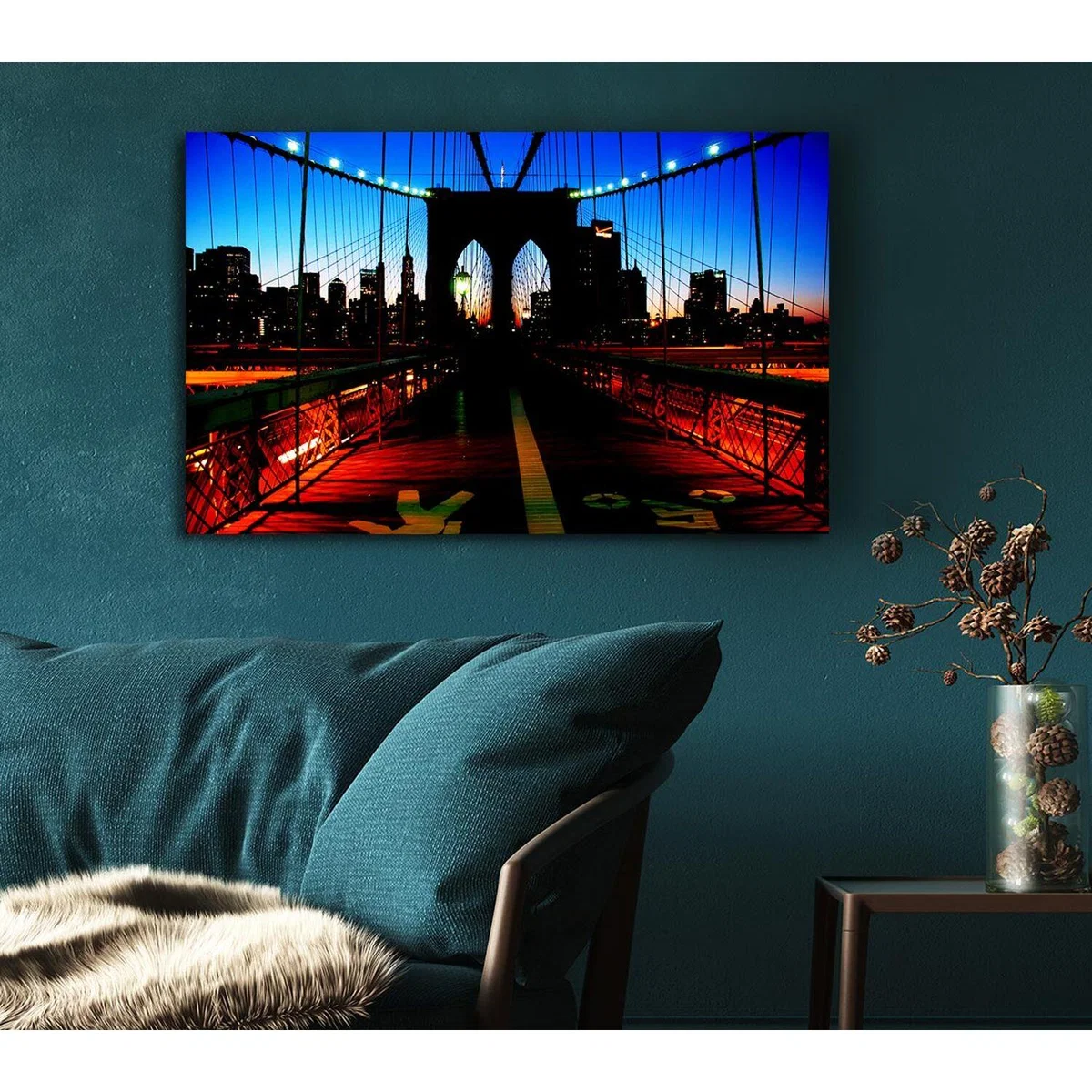Brooklyn Bridge Red Cast Canvas Print Wall Art - Yellow / 101.6cm – image 3