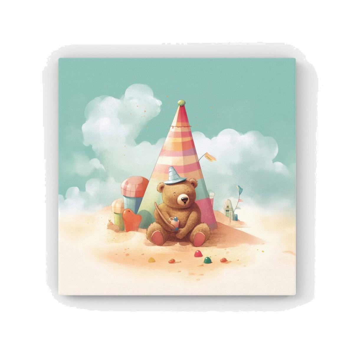 A Bear On A Beach Holiday HD Metal Print - Yellow / 30cm