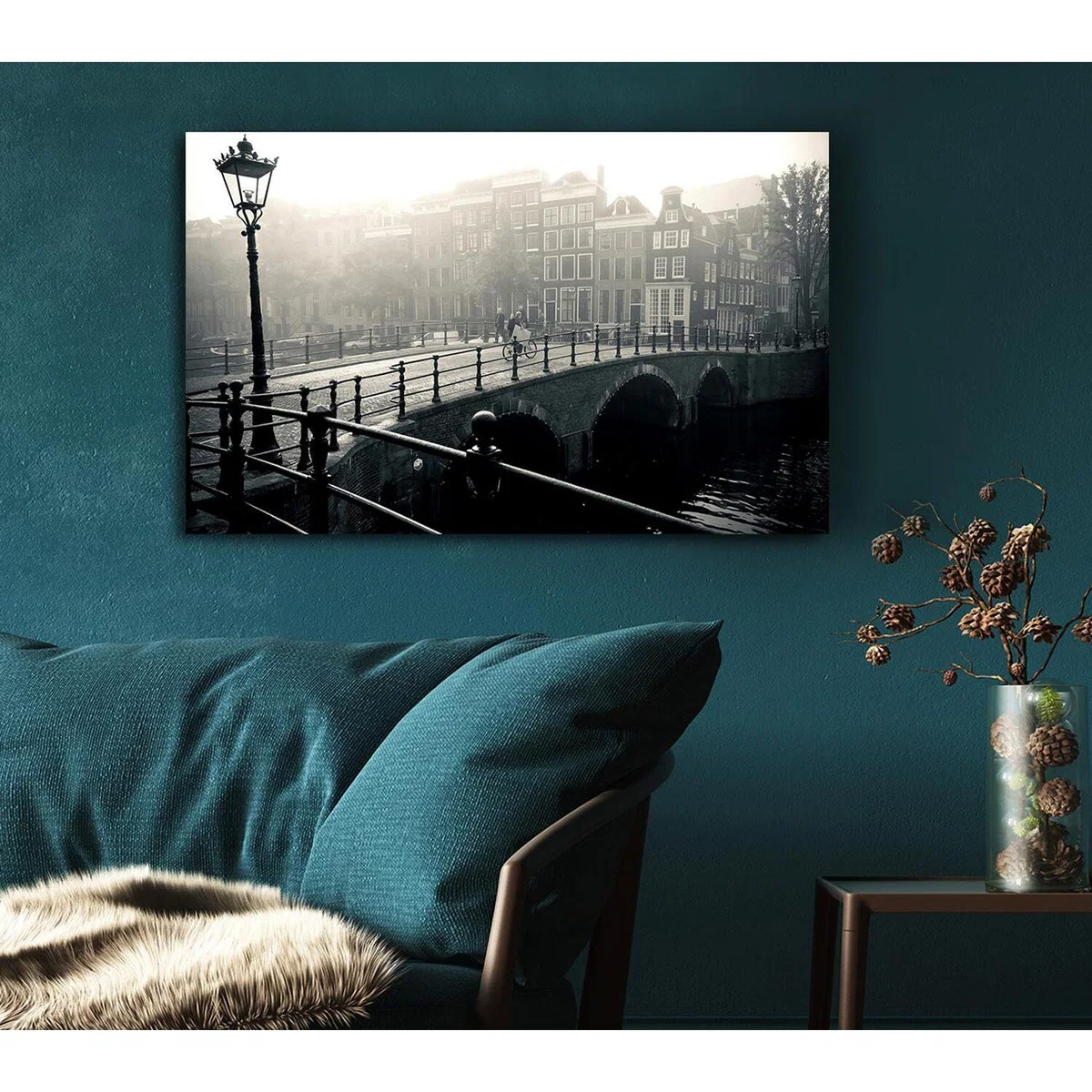 Misty Amsterdam Canvas Print Wall Art - Yellow / 35.56cm – image 5