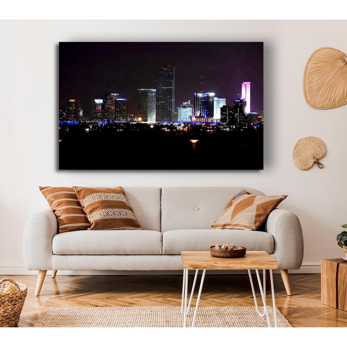Miami City Lights Canvas Print Wall Art - Yellow / 35.56cm – image 4