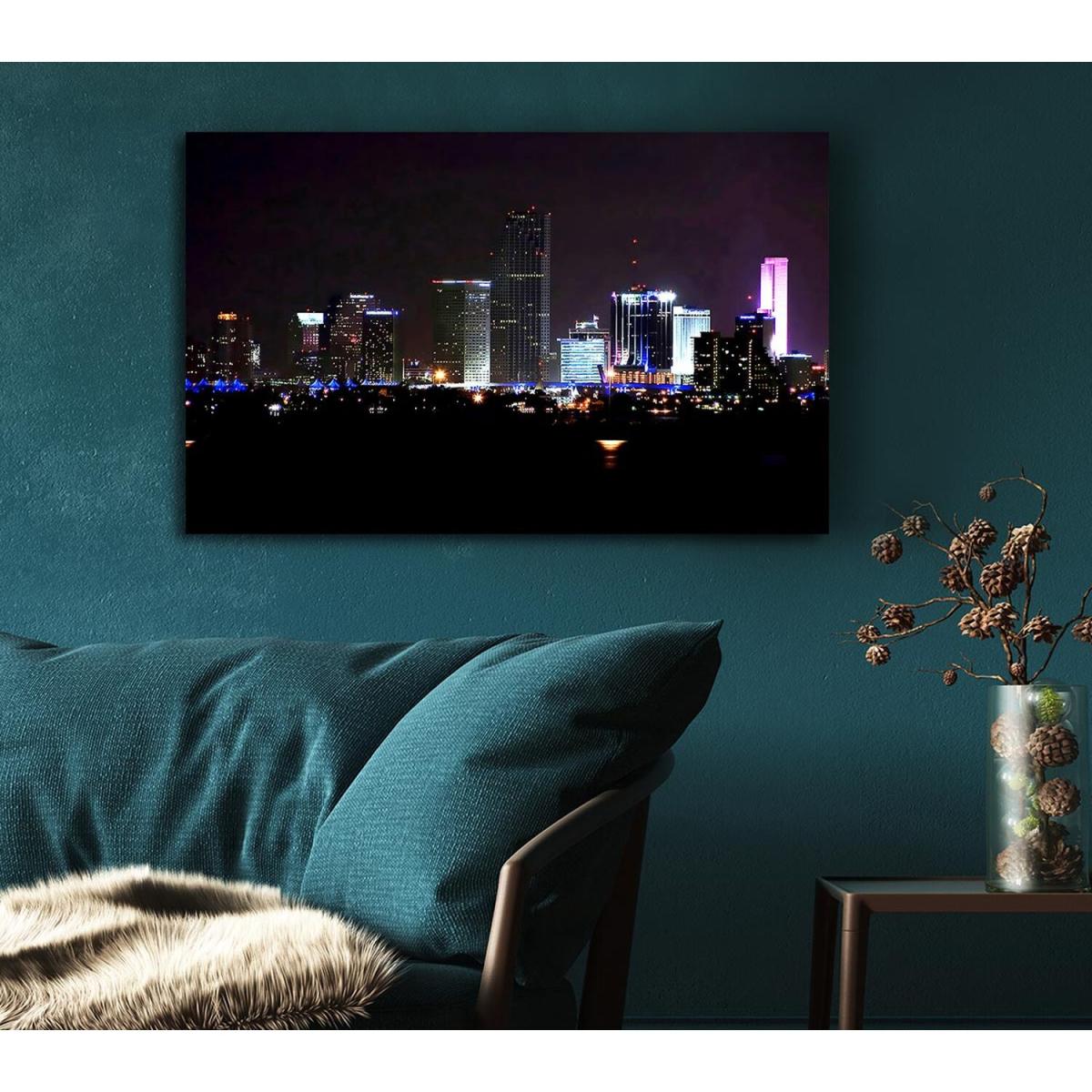 Miami City Lights Canvas Print Wall Art - Yellow / 35.56cm – image 5
