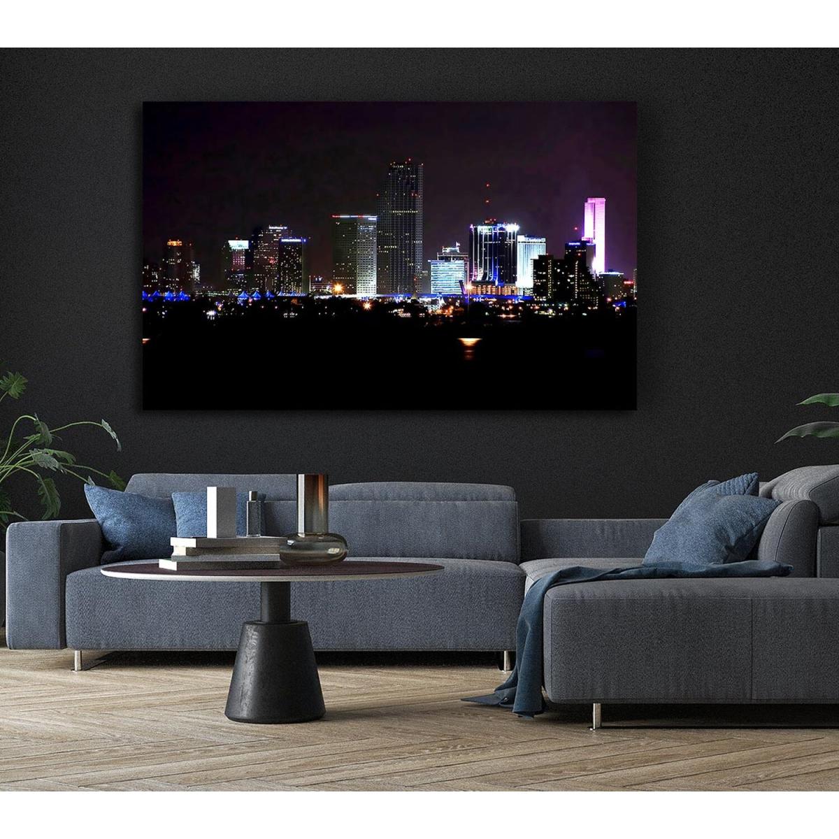 Miami City Lights Canvas Print Wall Art - Yellow / 35.56cm – image 6
