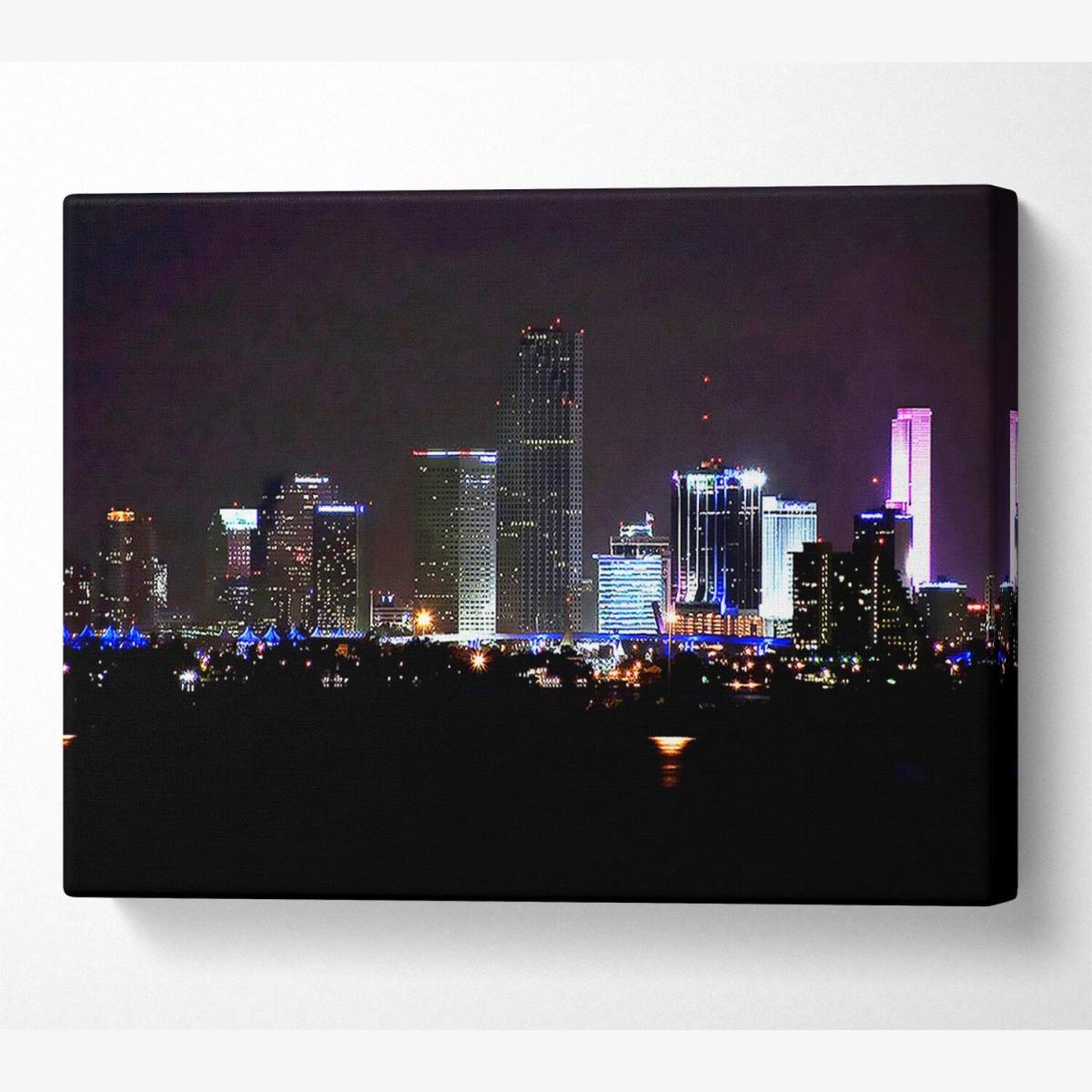 Miami City Lights Canvas Print Wall Art - Yellow / 35.56cm – image 1