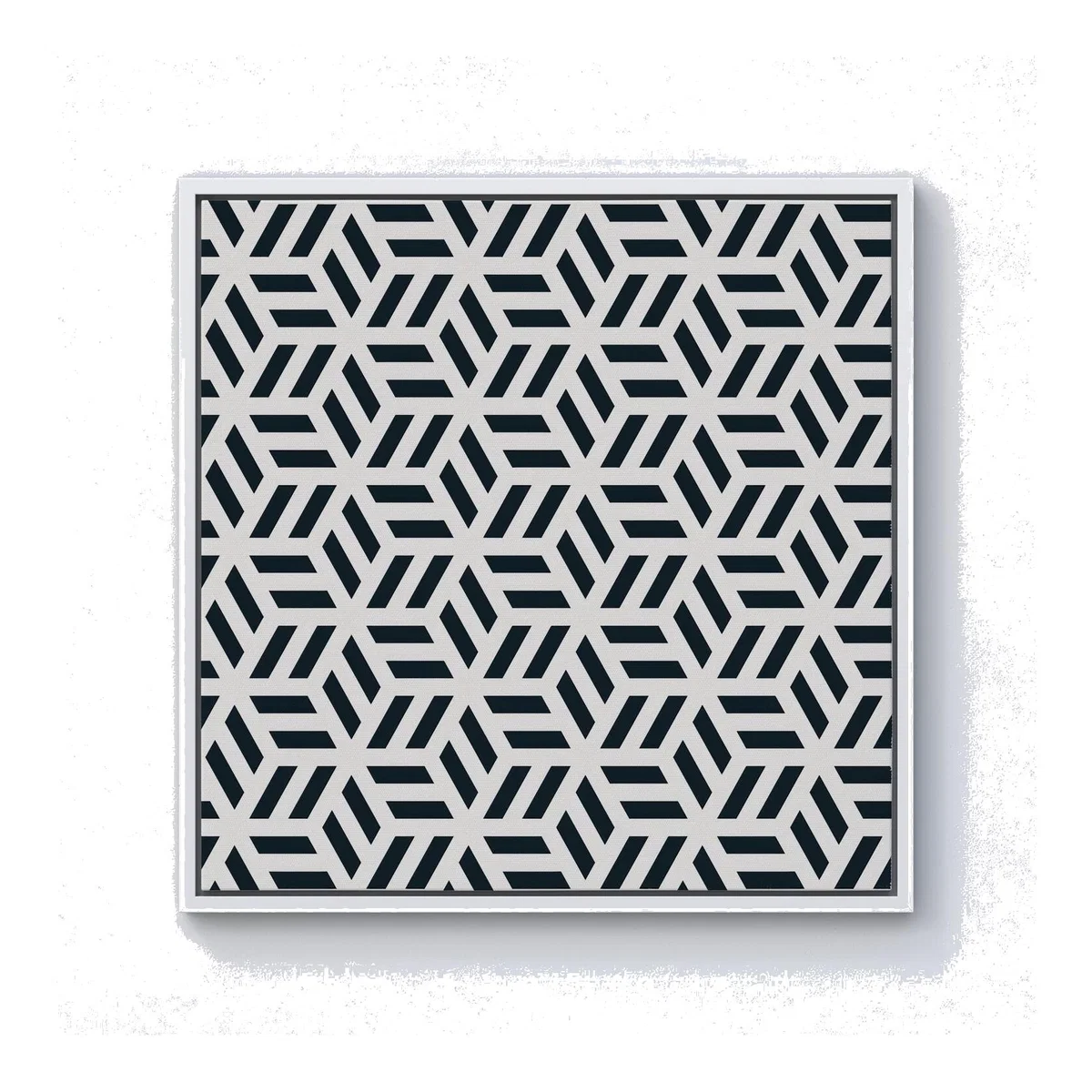 Geometric Monochrome Hexagonal Pattern Canvas Print - Black / 40.6cm / White Frame