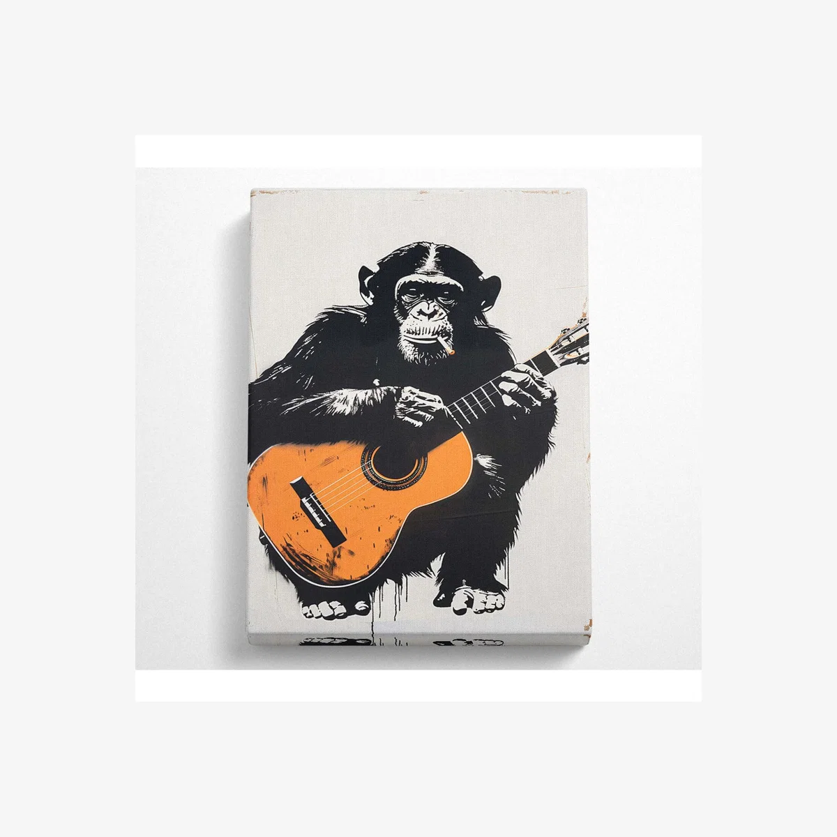 Chimp Guitar Canvas Print - Black / 81.28cm